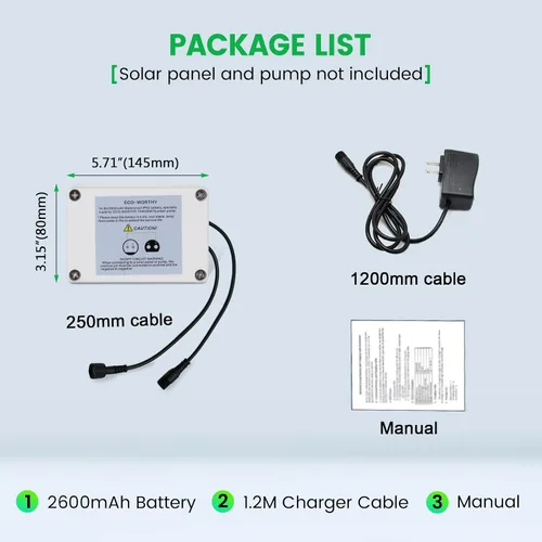 Vista 6 de ECO-WORTHY Fuente solar bomba de agua batería de reserva 14.8V 2600mah para ECO-WORTHY 12Watt/25Watt Kit de bomba de fuente solar