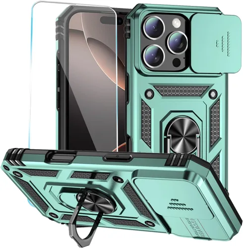 Vista 26 de Funda para teléfono SunStory para iPhone 11 con protector de pantalla HD y cubierta deslizante para la cámara y soporte giratorio con anillo