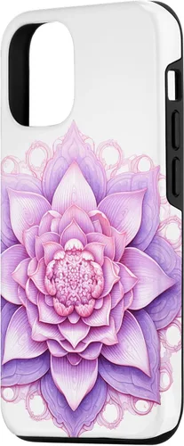 Vista 2 de iPhone 14 Lotus Flower Mandala Circle Rosa Mujeres Yoga Meditación Caso