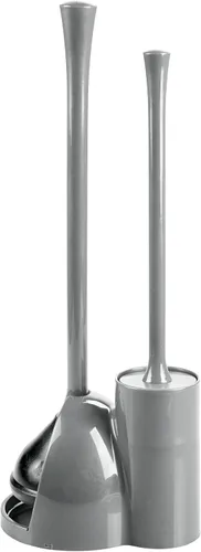 Vista 3 de iDesign Juego compacto de cepillo y desatascador de inodoro para limpieza y almacenamiento del baño - Gris