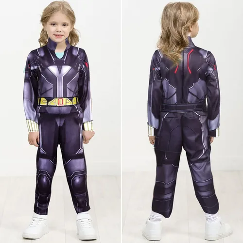 Vista 5 de iminfit Disfraz de cosplay de viuda negra para niñas, disfraz de superhéroe para Halloween, disfraz para niñas