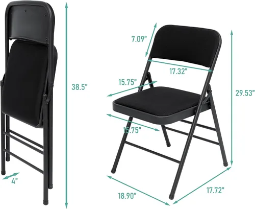 Vista 2 de Paquete de 6 sillas plegables con cojín acolchado de tela, juego de sillas de comedor de tela, sillas plegables apilables portátiles para interiores