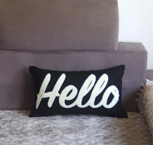 Vista 2 de Funda de almohada decorativa bordada con texto en inglés «Hello Low», funda de almohada lumbar de 12 x 20 pulgadas, solo funda