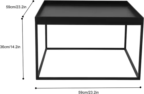 Vista 2 de Mesa auxiliar rectangular negra de metal, mesa auxiliar moderna, mesa auxiliar pequeña, mesa de sofá, mesa auxiliar impermeable, mesa de café