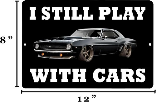 Vista 3 de Rogue River Tactical Funny Mechanic Muscle Race Car Still Play with Cars - Letrero de metal sarcástico para decoración de pared, para hombre, cueva
