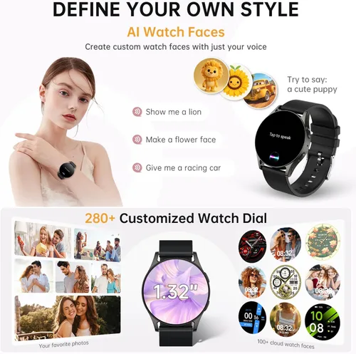 Vista 6 de Reloj inteligente para mujeres y hombres, rastreador de actividad AMOLED de 1.614 in para Android iPhone con pantalla siempre encendida, más de 150
