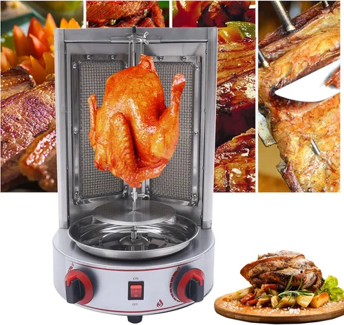 Vista 2 de Shawarma Machine 1600W 110V Máquina eléctrica de asador vertical Doner de gas Kebab Máquina de asador vertical con 2 quemadores (Stock de EE. UU.)