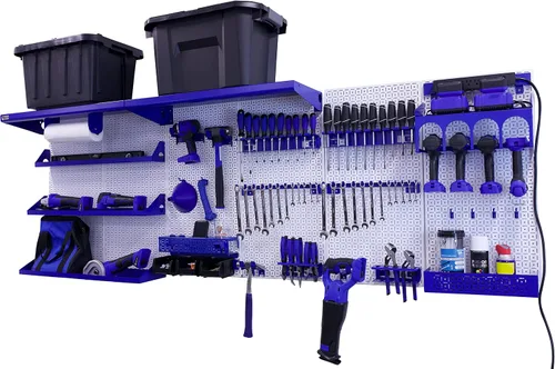 Vista 20 de OmniWall Weekend Warrior Ultimate Tool Kit - Sistema de Almacenamiento de Pared de Tablero de Clavos de Metal de 96" x 32" Negro/Naranja