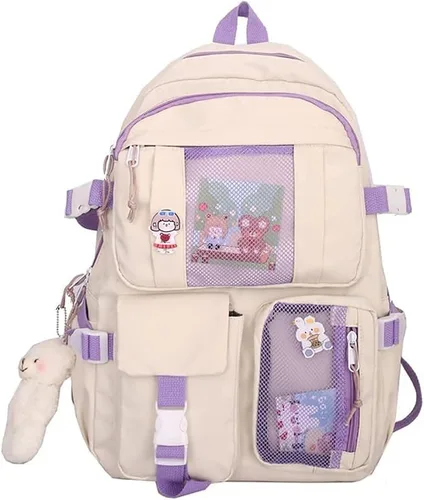 Vista 3 de Mochila Kawaii con alfileres y accesorios colgantes, linda mochila universitaria para escuela secundaria, bolsas para laptop para adolescentes