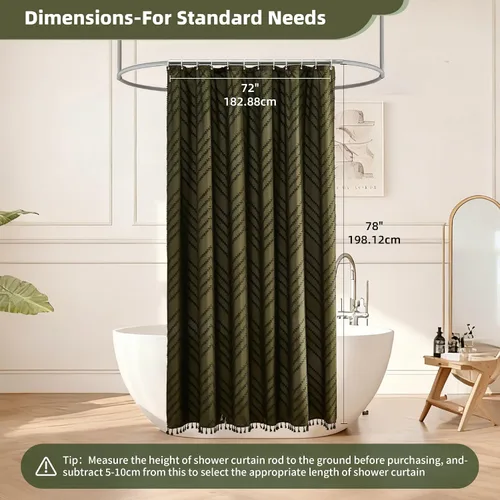 Vista 208 de Cortina de ducha Siiluminisoy de 36x72 beige, cortina de ducha de tela de tamaño pequeño, cortinas de ducha de tela con tufting, diseño chevron a