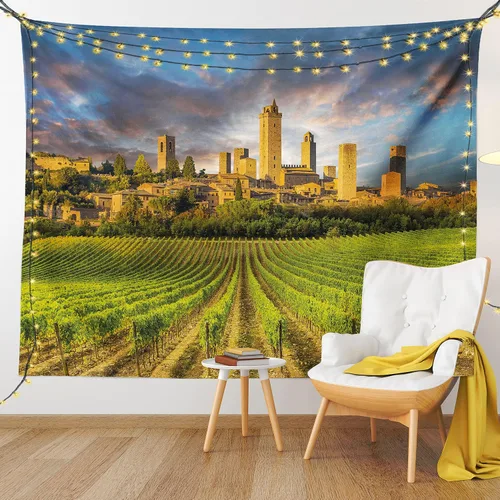 Vista 123 de Ambesonne Tapiz de hongos, atmósfera psicodélica, escena astral estrellada con motivos orientales trippy, decoración de tela para colgar en la pared