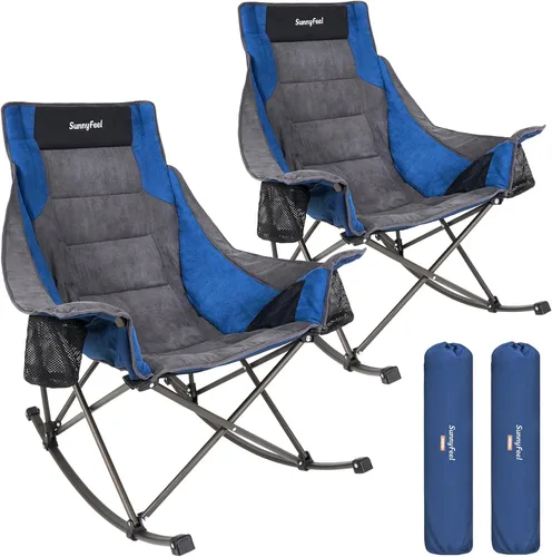 Vista 14 de SUNNYFEEL Silla Mecedora de Camping Paquete de 2, Silla Plegable de Jardín Extragrande para Exteriores con Bolsillo, Resistente