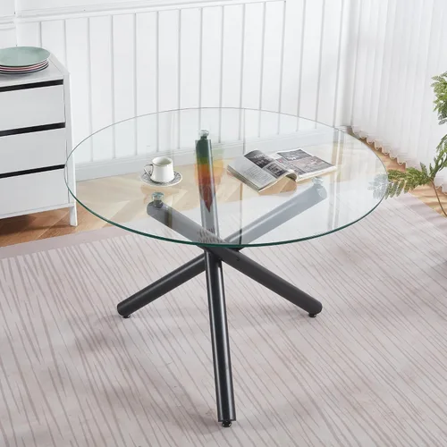 Vista 2 de SSLine - Mesa de comedor redonda moderna de cristal de 43.3 pulgadas para 4