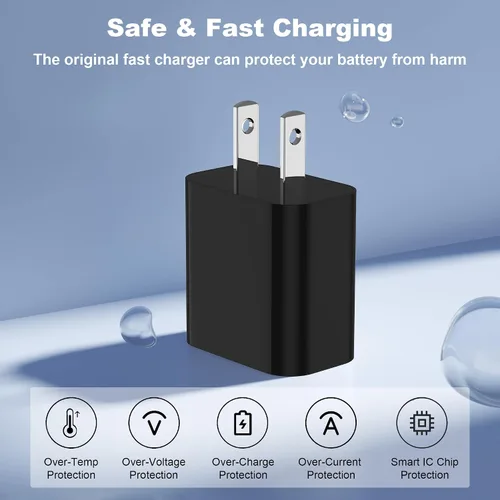 Vista 2 de Cargador de iPhone de carga rápida, cargador de pared USB C de 20 W PD de 4 unidades con cable de carga rápida de 1.8 m - Cargador rápido