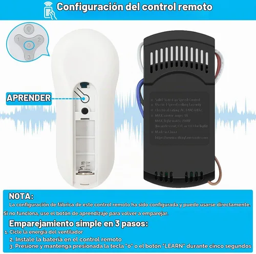 Vista 4 de Kit de Reemplazo Universal para Control Remoto de Ventilador de Techo Compatible con Harbor Breeze, Hunter, Hampton Bay, Atenuador de Luz de 3