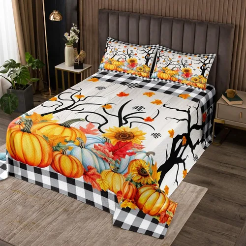Vista 34 de Manfei Juego de colcha de Navidad para niños, tamaño individual, diseño de pinos de dibujos animados, decoración de habitación de niños y adultos