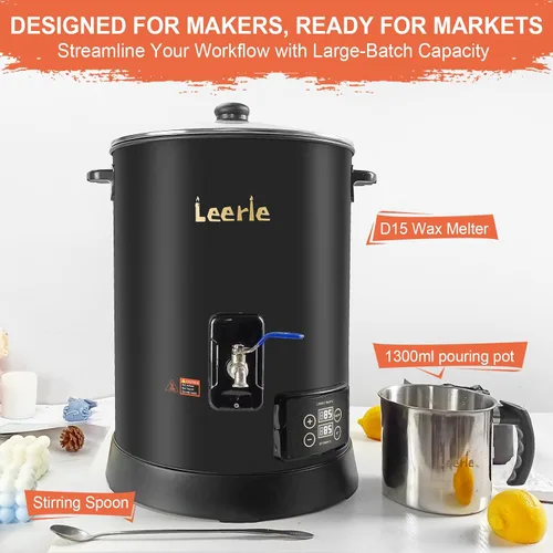 Vista 8 de Leerie D15 - Derretidor de cera comercial digital de 30 libras para hacer velas, olla de fusión de cera de vela grande con control preciso