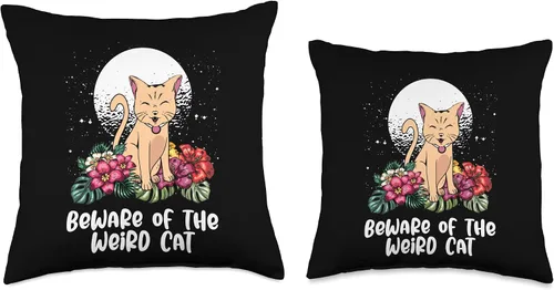 Vista 3 de Beware of the Weird Cat Funny Cat Mom Humor Cat Dad Friends Throw Pillow