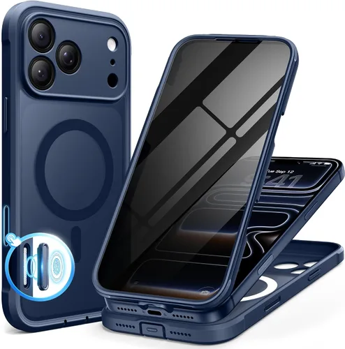 Vista 86 de BERFY Funda para iPhone 17 Pro Max, compatible con MagSafe, protector de pantalla de vidrio integrado, protección de cámara, funda de cuerpo