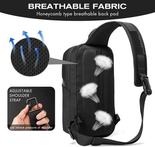 Vista 5 de Bange Bolso bandolera para hombre, impermeable, casual, bandolera, bolsa de hombro, mochila para el pecho para mujeres.., negro 7719