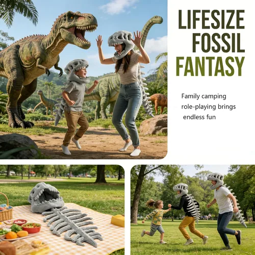 Vista 5 de Disfraz de peluche de esqueleto de dinosaurio para niños o adultos gris