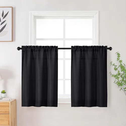 Vista 144 de Cortinas de lino para dormitorio y sala de estar de 96 pulgadas de largo, juego de 2 paneles, con bolsillo para cortinero, filtrado de luz, textura