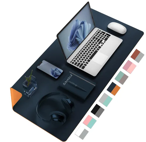 Vista 28 de Tapete de escritorio grande protector – Alfombrilla multifuncional de doble cara para escritorio de oficina, alfombrilla de ratón suave de Azul lago