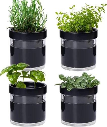 Vista 22 de Phoenix Vine Macetero de terracota de riego automático de 4 pulgadas, maceta de arcilla de terracota negra con depósito de vidrio para plantas