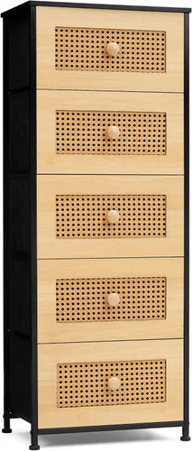 Vista 11 de Crestlive Products Cómoda de ratán, torre de almacenamiento alta de tela, cómoda con asas, unidad organizadora para dormitorio, pasillo, entrada