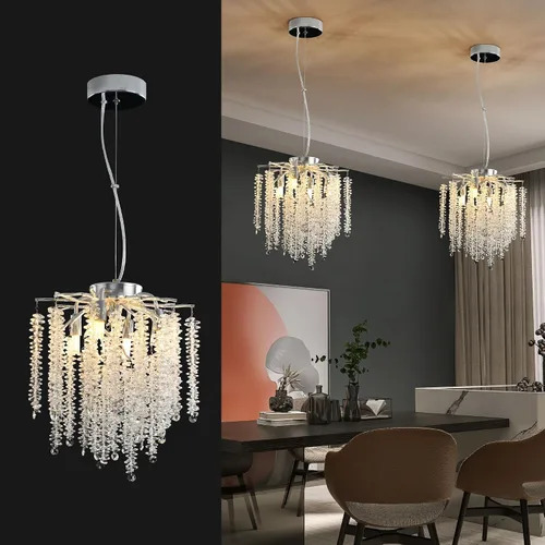 Vista 13 de Candelabro Rectangular Moderno de Ramas de Árbol de Cristal, L40'' Plata Lineal Art Deco Gota de Lluvia Lámpara Colgante Interior para Isla