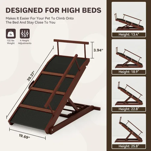 Vista 2 de Dog Ramp for Bed Small Folding Pet Ramp for Dogs 40''walnut