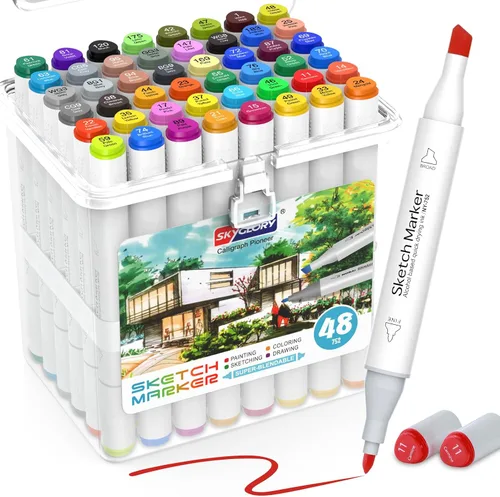 Vista 9 de HOMESILMO - Juego de bolígrafos de alcohol de 48 colores, bolígrafo de alcohol para adultos de doble punta, suministros de arte de bocetos mixtos