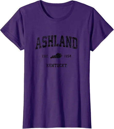 Vista 12 de Ashland Kentucky KY Vintage Sports Design Camiseta de impresión negra Asfalto