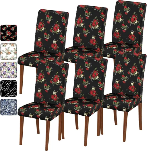 Vista 51 de Fundas para sillas de comedor CoSofSLIP, juego de 2, fundas estampadas elásticas antideslizantes, fundas extraíbles y lavables para sillas