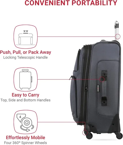 Vista 25 de SwissGear - Equipaje suave expandible Sion con ruedas, Negro