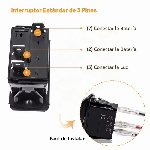 Vista 2 de mankk Interruptor basculante de barra de luz LED de 3 pines de encendido/apagado 20A/12V 10A/24V ATV UTV barra de luz interruptor de palanca láser