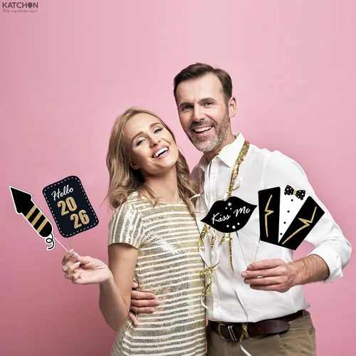 Vista 6 de KatchOn, Accesorios para cabina de fotos de Año Nuevo con purpurina 2026 – Paquete de 32 Accesorios de cabina de fotos de Nochevieja