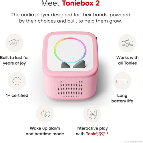 Vista 4 de Toniebox 2 - Conjunto de inicio de reproductor de audio para niños de 1+ con Playtime Puppy - Rosa nube Nube rosada