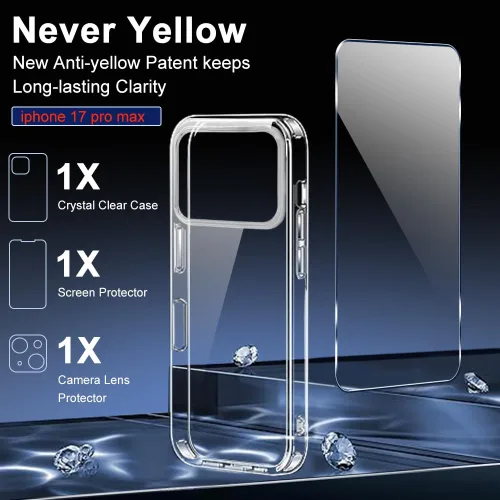 Vista 3 de Funda compatible con iPhone 17 Pro Max con protector de pantalla y protector de lente de cámara, [no se pone amarillento]