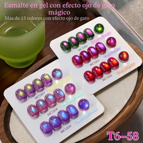 Vista 4 de Double Rhythm - Juego de esmalte de uñas de gel ojo de gato de 6 unidades, mismo color, misma botella, 14.8 ml, brillo con glitter, con imán Aurora
