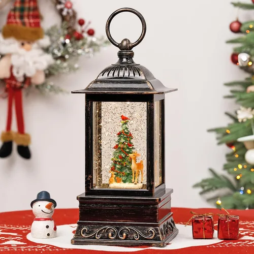 Vista 10 de Decoración de globo de nieve de Navidad, linterna de ángel con purpurina musical con temporizador de 6 horas, decoración iluminada alimentada por