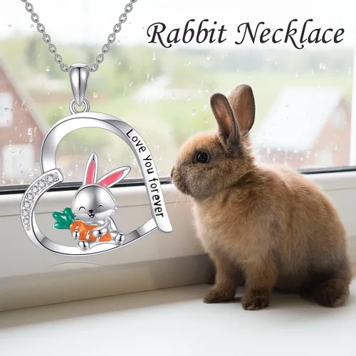 Vista 5 de Lindo regalo de animales de plata esterlinapanda rojoconejo, collar con colgante de animal lindo joyería para mujeres niñas regalos