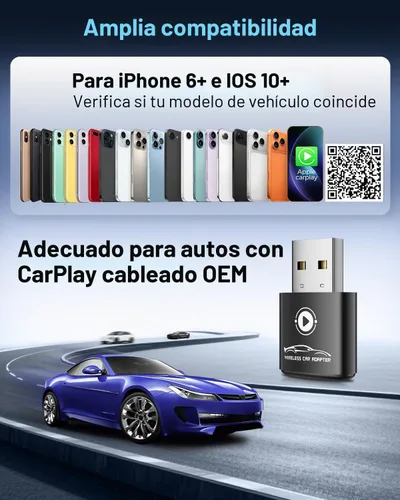 Vista 6 de Adaptador inalámbrico CarPlay para iPhone 2026 actualizado (negro)