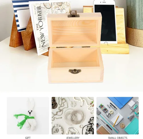 Vista 2 de Cabilock Bandeja organizadora de aretes, caja de madera para manualidades, caja de madera sin terminar, caja de madera con tapa, caja de madera sin