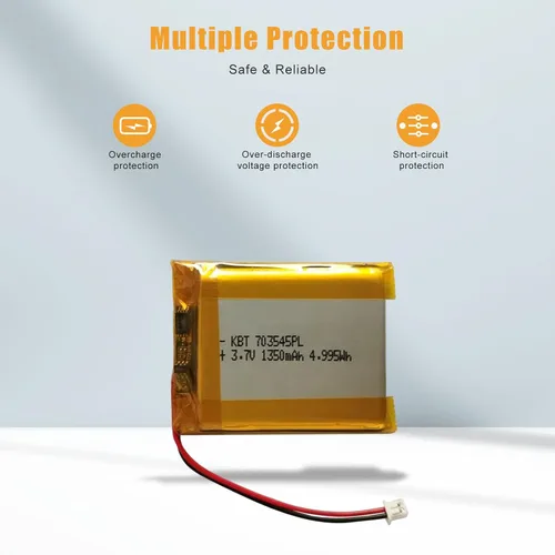 Vista 3 de Batería de polímero de litio KBT 3.7V 1350mAh: 703545PL Lipo Baterías de repuesto recargables de iones de litio con conector PH 1.25 JST, conector