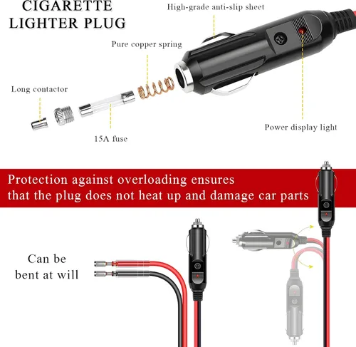 Vista 4 de Yourkar Enchufe macho para encendedor de cigarrillos con fusible, cable de enchufe de encendedor de cigarrillos de 12 V con cables, adaptador
