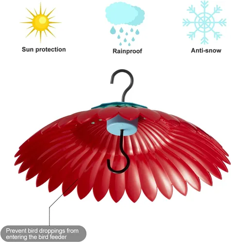 Vista 5 de Beserie Comedero para Pájaros Protector Meteorológico Cubierta de Cúpula Roja Protección contra Lluvia para Comederos de Colibríes con Foso