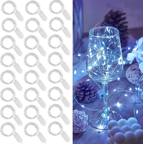 Vista 14 de WATERGLIDE Paquete de 12 luces de hadas que funcionan con pilas (incluidas), 20 miniluces LED de 7 pies, luces impermeables de alambre plateado
