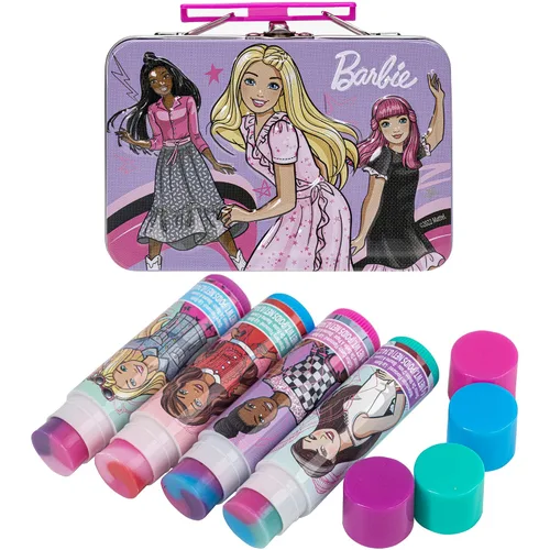 Vista 4 de Barbie – Townley Girl - Bálsamo labial a base de plantas de 4 paquetes con estuche de hojalata, juego de cosméticos de maquillaje para niños