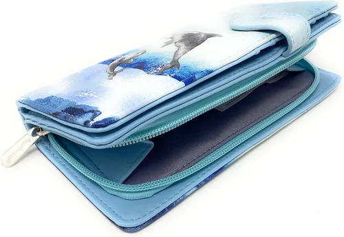 Vista 4 de Shag Wear Mystic Dolphin - Cartera de playa grande para mujeres y adolescentes, piel sintética vegana, color azul, 7 pulgadas, Delfín Místico Azul